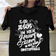 With Jesus In Her Heart Scissors In Her Hand Shirt Womens Faith Christian Hairdresser Gift