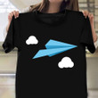 Blue Paper Airplane With White Clouds Shirt Cute Graphic T-Shirt Gift For Boyfriend