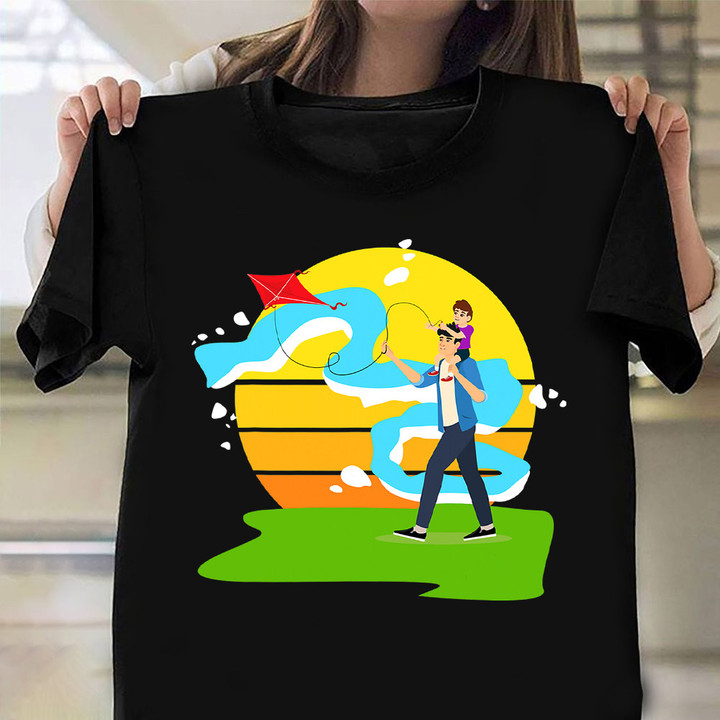 Father And Son Kite Flying Shirt Cute Funny Graphic T-Shirt Son Gift