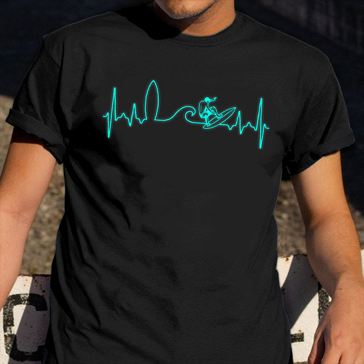 Surfer Heartbeat Shirt Windsurfing Kitesurfing Themes T-Shirt Gift For Boyfriend