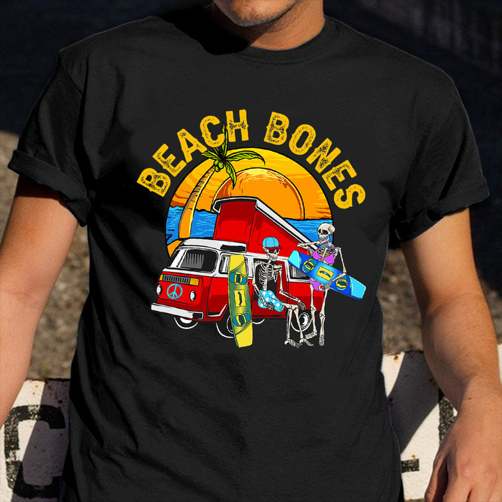Surfing Beach Bones T-Shirt Kitesurfing Themes Funny Skeleton Shirts Gift