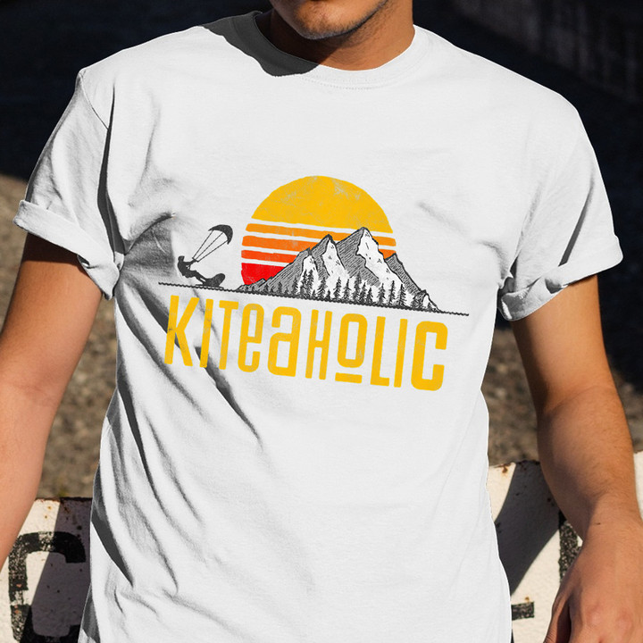 Kiteaholic Shirt Retro Mountain And Sunset Kitesurfing T-Shirt Cool Gifts For Surfers