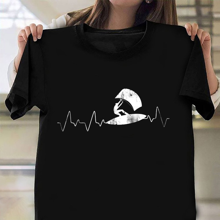 Wind Kitesurfer Heartbeat Shirt Vintage Retro Surfing T-Shirt Gifts For Boyfriend