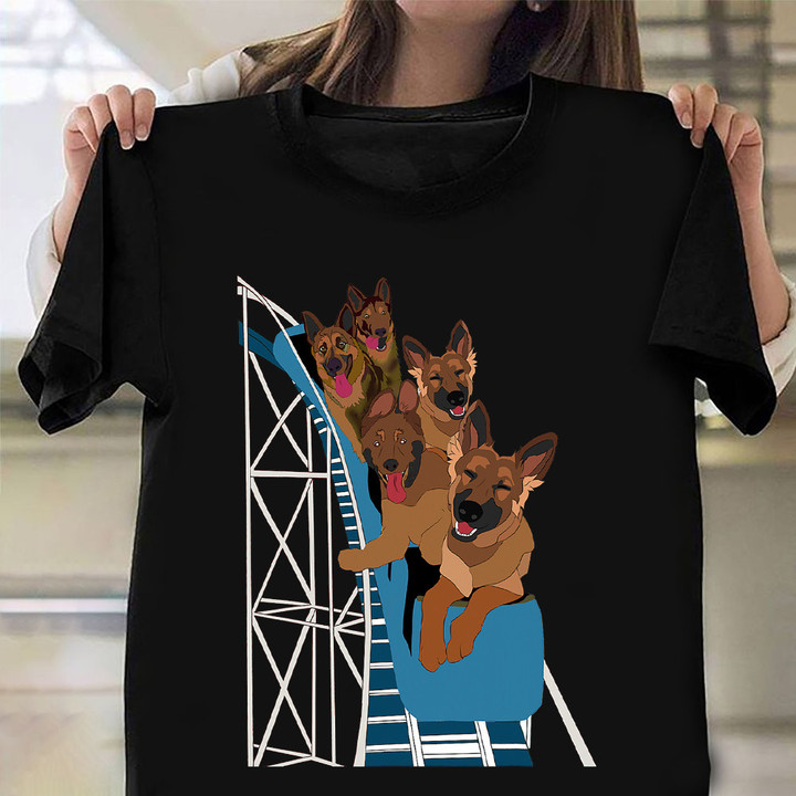 German Shepherd Ride Roller Coaster Shirt Dog Lovers Fun T-Shirt Gift For Roller Coaster Lover