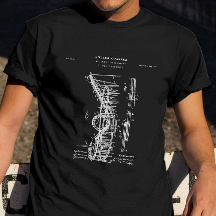 Roller Coaster Patent Classic T-Shirt Print Rollercoaster Shirt Gifts For BF