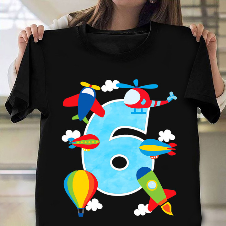 6th Birthday Shirt Air Balloon Helicopter Graphic T-Shirt Birthday Gifts For Son
