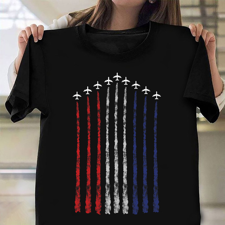 American Flag Fighter Shirt Mens Patriotic T-Shirt Pilot Graduation Gifts