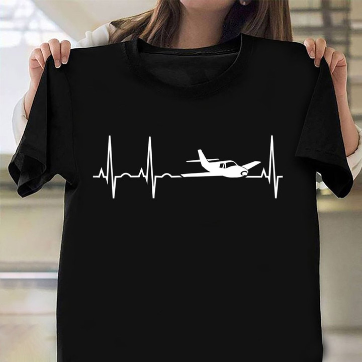 Plane Heartbeat Shirt Vintage Graphic Tees Men Aviation Gift Ideas