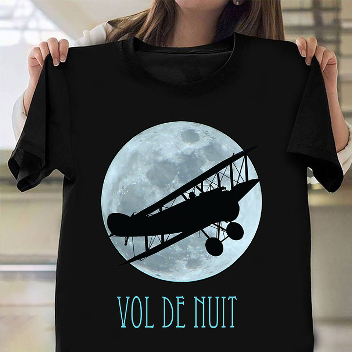 Night Flight Moon Biplane Vol De Nuit Shirt Mens Aviation Gifts For Him