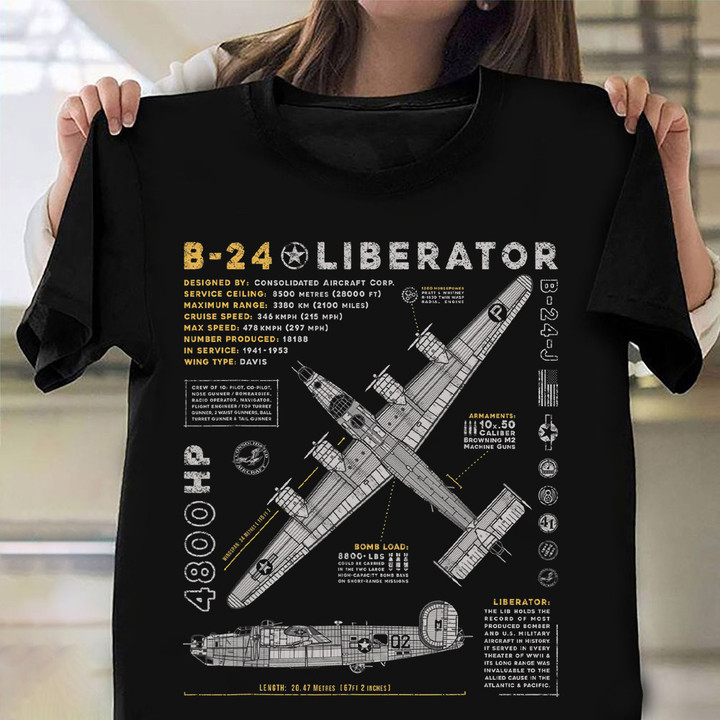 Consolidated B-24 Liberator Shirt B24 Bomber Vintage T-Shirt Gift For Stepson