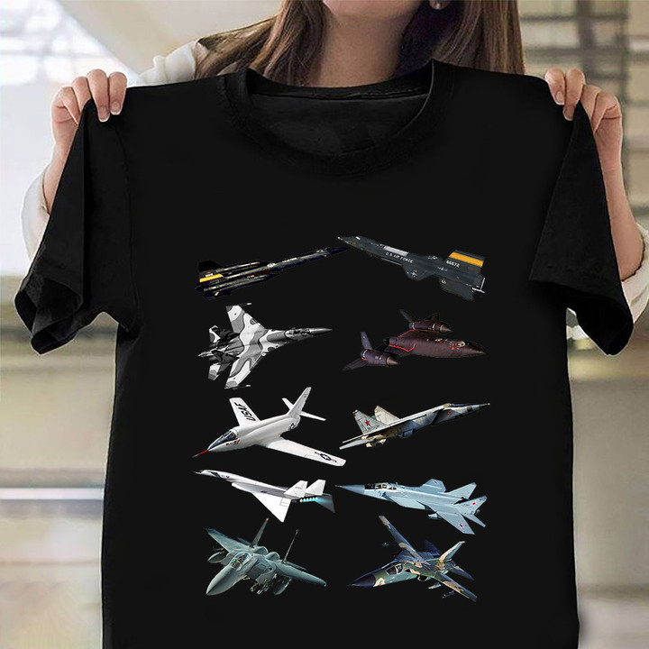 Military Fastest Jet Fighters Aircraft Plane Shirt Graphic Tee Gifts For Pilot Boyfriend