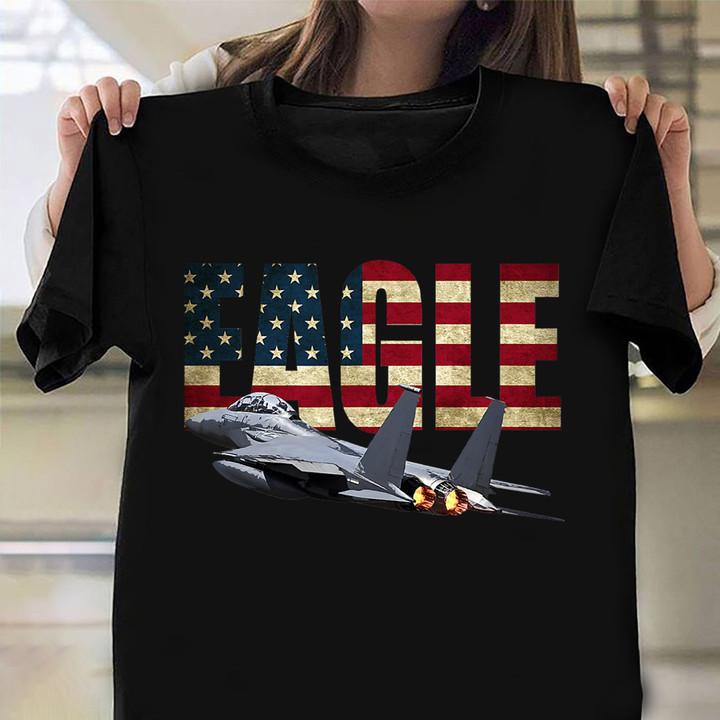 F-15 Eagle Shirt Fighter Plane Vintage USA Flag T-Shirt Patriotic Gift For Dad