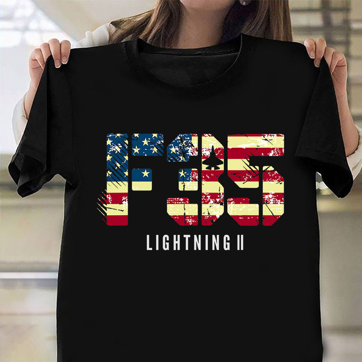 F-35 Lightning Ii American Fighter Shirt Mens USA Flag T-Shirt Aviation Gifts For Dad