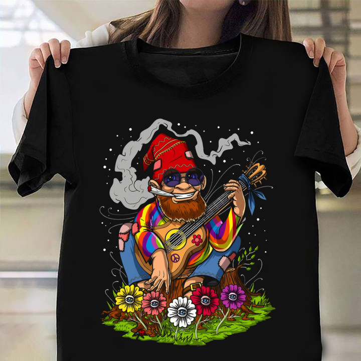 Leprechaun Holding Hippie Peace Guitar T-Shirt Best Christmas Gift Ideas 2022