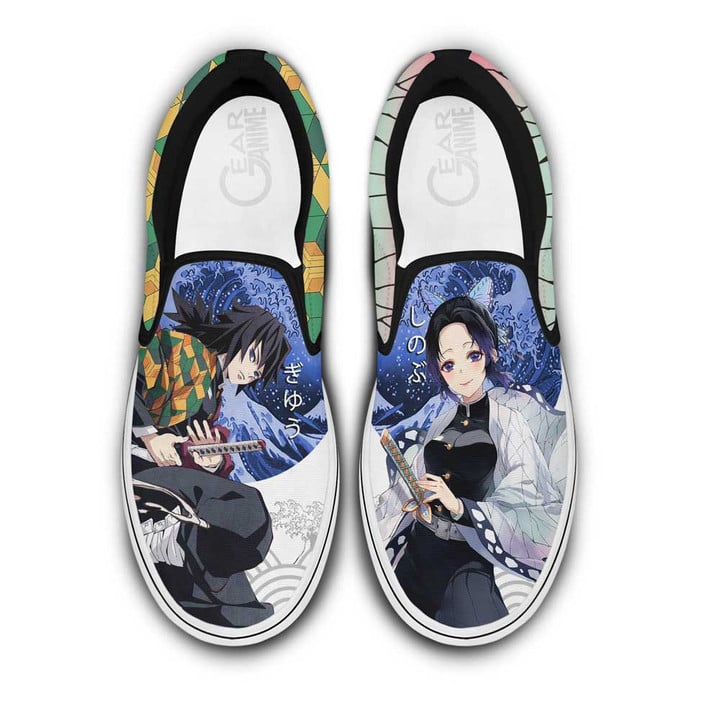 Giyuu and Shinobu Slip On Sneakers Custom Anime Demon Slayer Shoes - 1 - GearAnime