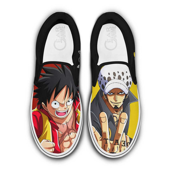 Luffy and Law Slip On Sneakers Custom Anime One Piece Shoes - 1 - GearAnime