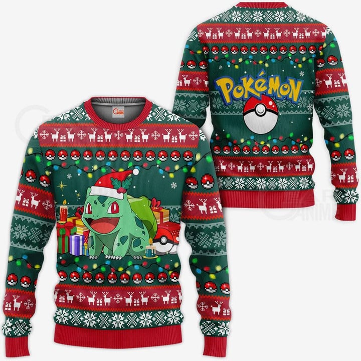 Bulbasaur Ugly Christmas Sweater Pokemon Anime Xmas Gift VA11 - 1 - GearAnime