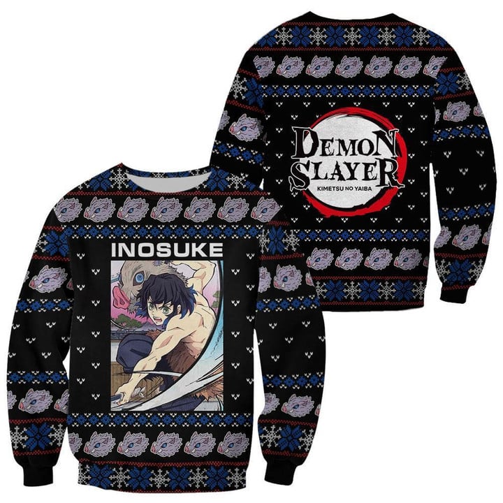 Inosuke Ugly Christmas Sweater Demon Slayer Anime Xmas Gift Custom Clothes - 1 - GearAnime