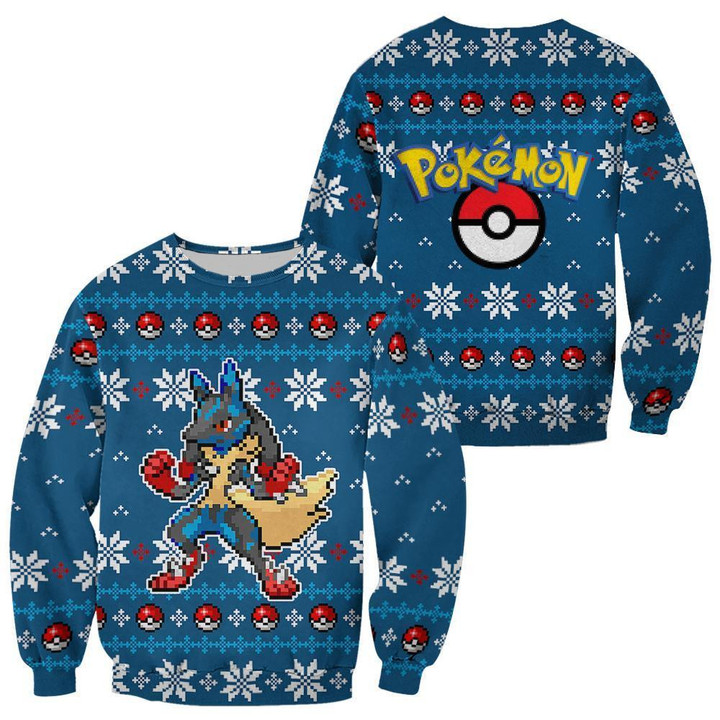 Pokemon Ugly Christmas Sweater Custom Lucario Xmas Gift Clothes - 1 - GearAnime