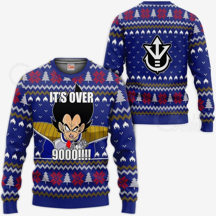 Vegeta Ugly Christmas Sweater It's Over 9000 Funny DBZ Xmas Gift VA10 - 1 - GearAnime