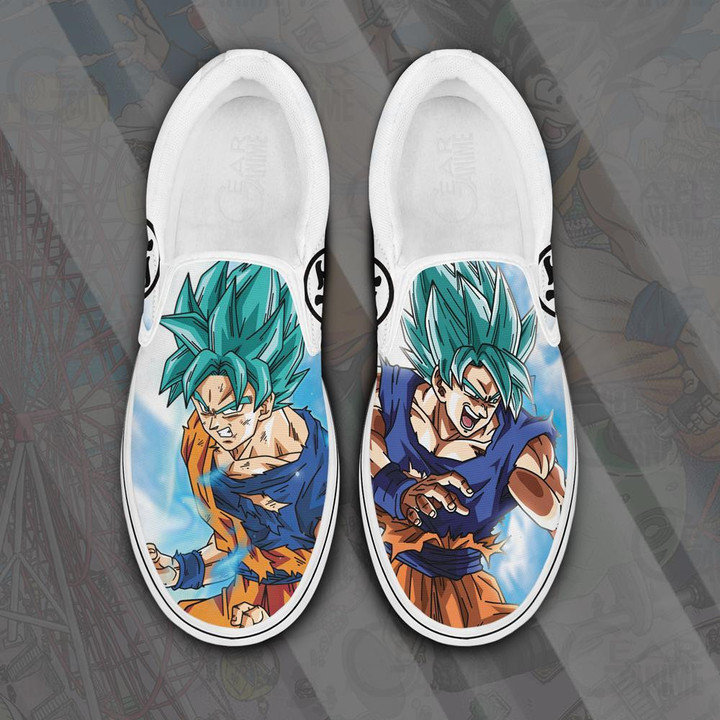 Goku Blue Slip-on Sneakers Custom Anime Dragon Ball Shoes - 1 - GearAnime