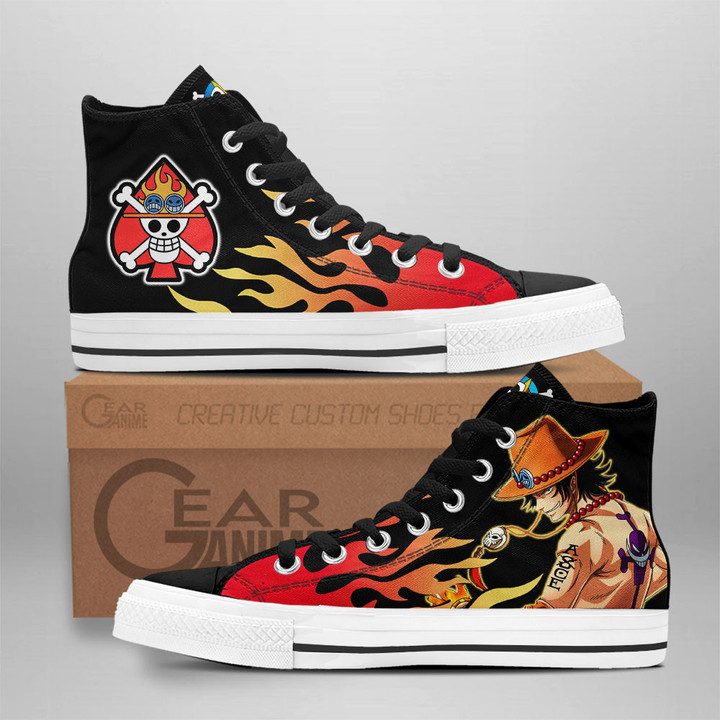 Ace D. Portgas High Top Shoes Custom One Piece Sneakers Flame Style