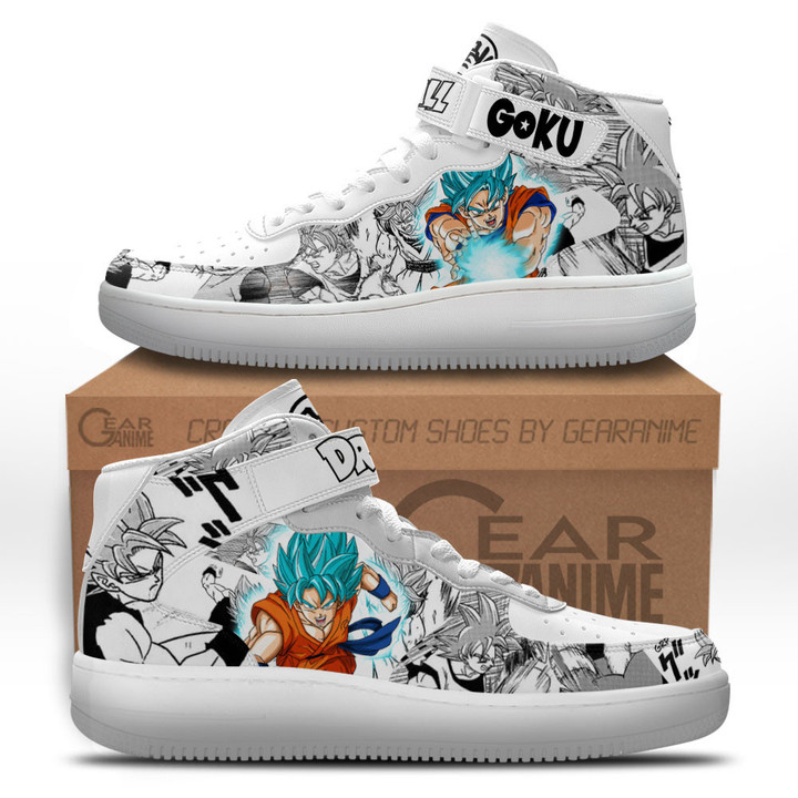 Goku Super Saiyan Blue Sneakers Air Mid Custom Dragon Ball Anime Shoes Mix MangaGear Anime