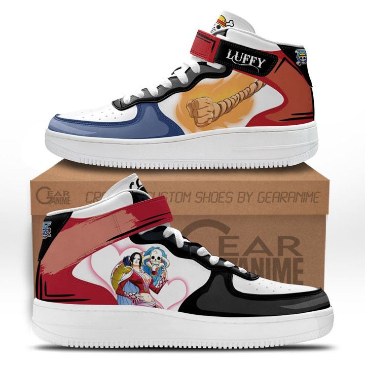 Boa and Luffy Sneakers Air Mid Custom One Piece Anime Shoes for OtakuGear Anime