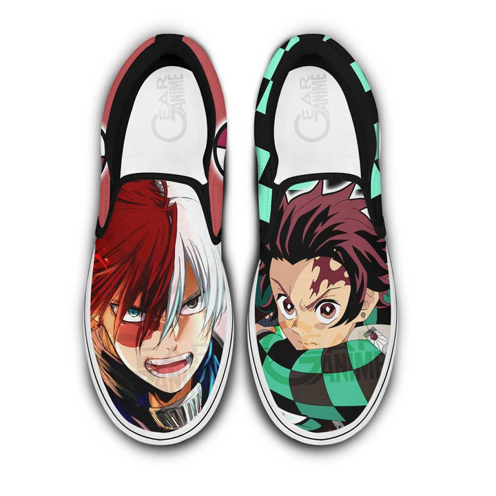 Shoto Todoroki and Tanjiro Slip-On Shoes Canvas Custom Anime Shoes