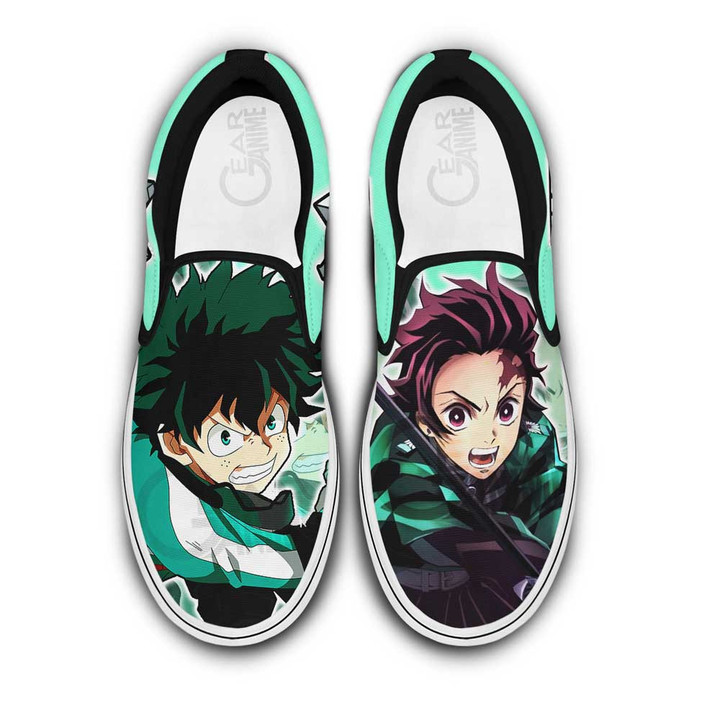 Deku and Tanjiro Slip-On Shoes Canvas Custom Anime Shoes