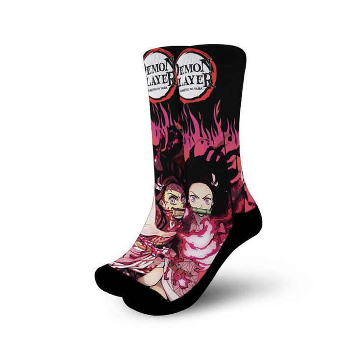 Nezuko Blood Demon Art Socks Demon Slayer Custom Anime Socks Flames Style