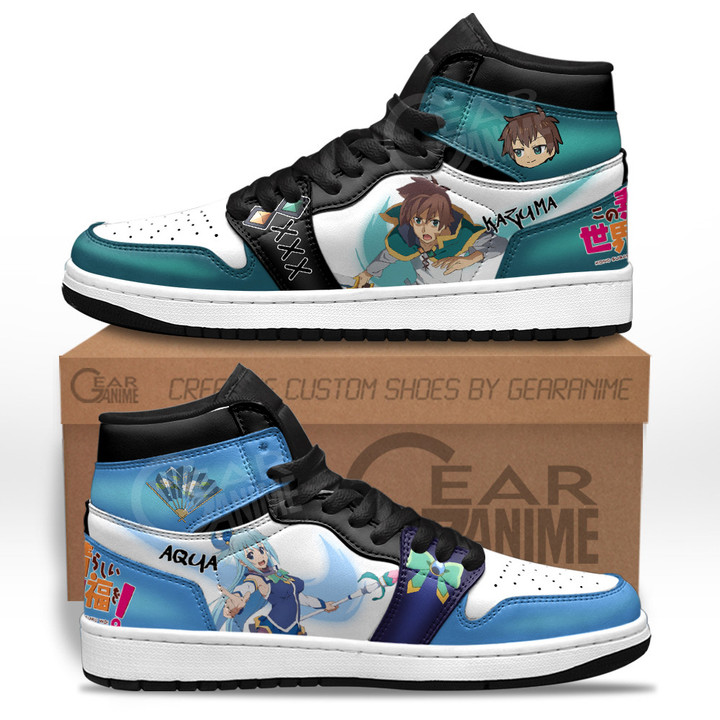 Aqua and Kazuma Satou Sneakers KonoSuba Custom Anime ShoesGear Anime