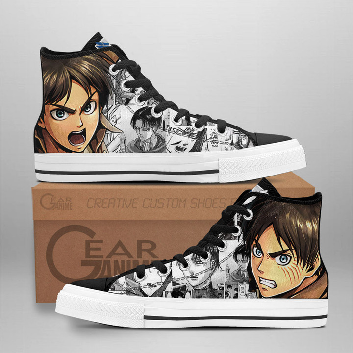 Eren Yeager High Top Shoes Attack On Titan Custom Anime Sneakers Mix Manga