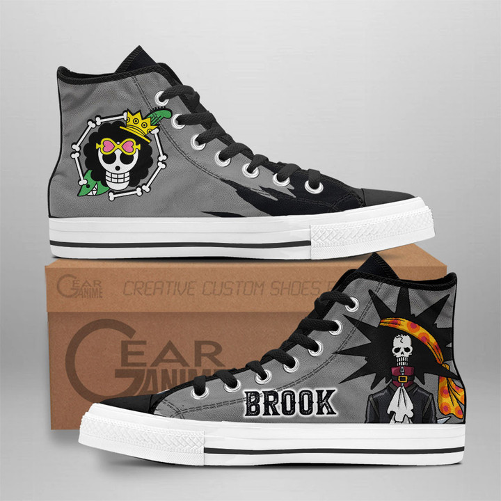 Brook High Top Shoes One Piece Red Custom Anime Sneakers Gear Anime