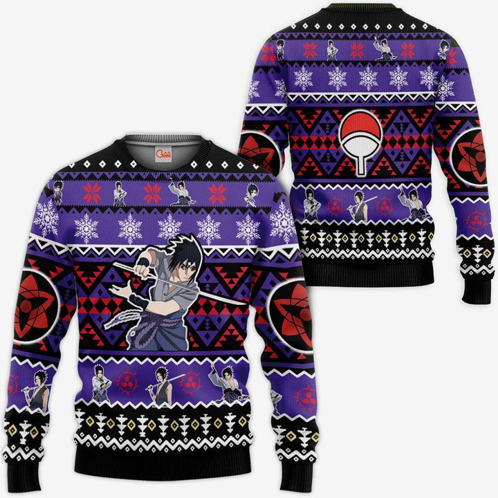 Uchiha Sasuke Ugly Christmas Sweater Custom Xmas Gifts Idea - 1 - GearAnime