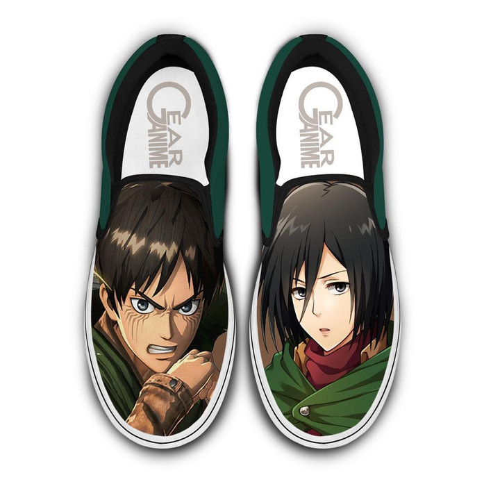 Eren and Mikasa Slip On Sneakers Custom Anime Attack On Titan Shoes - 1 - GearAnime