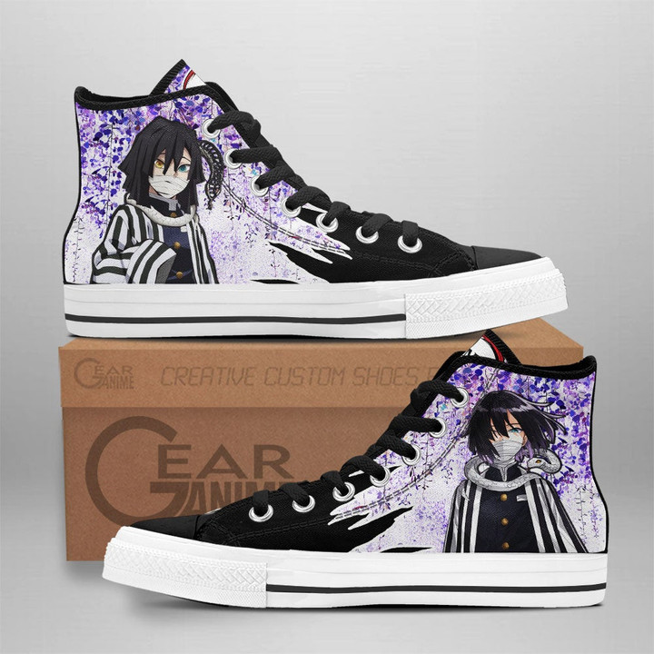 Demon Slayer Obanai Iguro High Top Shoes Custom Anime Sneakers Wisteria Style - 1 - GearAnime