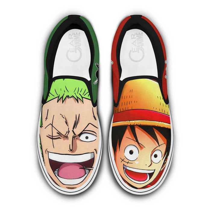 Luffy and Zoro Slip On Sneakers Custom One Piece Anime Shoes - 1 - GearAnime
