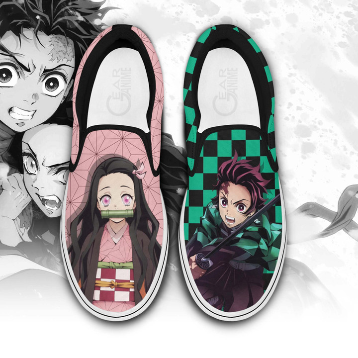 Tanjiro And Nezuko Slip On Sneakers Custom Anime Demon Slayer Shoes - 1 - GearAnime
