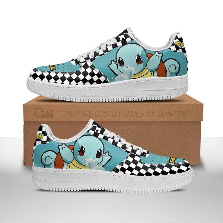 Poke Squirtle Sneakers Checkerboard Custom Pokemon Shoes - 1 - GearAnime