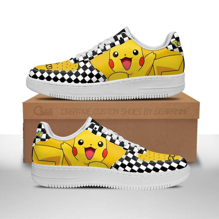Poke Pikachu Sneakers Checkerboard Custom Pokemon Shoes - 1 - GearAnime