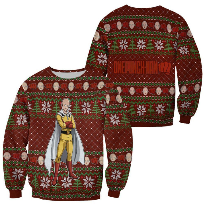 Saitama Ugly Christmas Sweater One Punch Man Anime Xmas Gift Custom Clothes - 1 - GearAnime