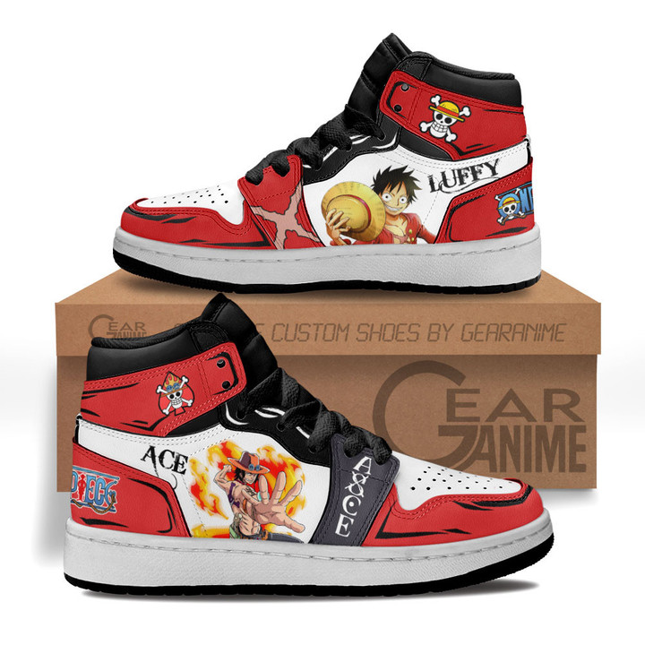 Ace and Luffy Kids Sneakers Custom Anime One Piece Kids ShoesGear Anime