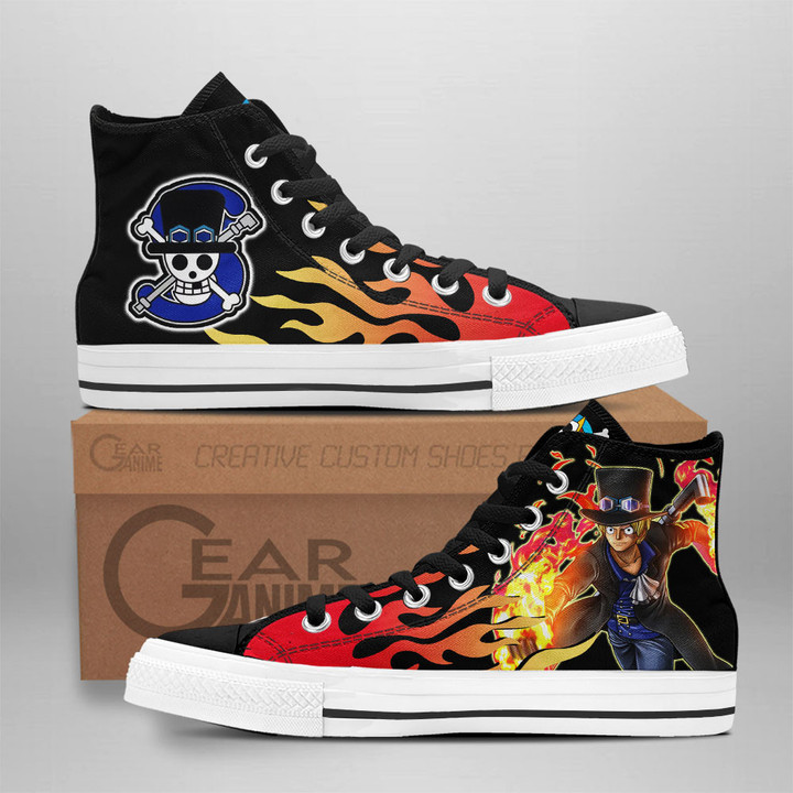 Sabo High Top Shoes Custom One Piece Sneakers Flame Style