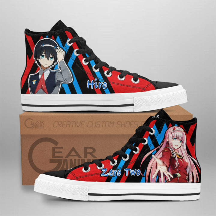 Zero Two and Hiro High Top Shoes Custom Darling In The Franxx Sneakers