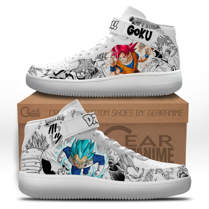 Vegeta Blue and Goku God Sneakers Air Mid Custom Dragon Ball Anime Shoes Mix MangaGear Anime