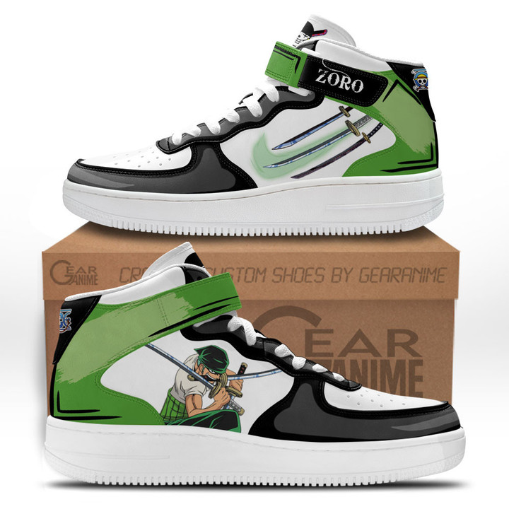 Zoro Sneakers Air Mid Custom Anime One Piece Shoes for OtakuGear Anime