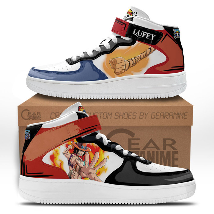 Ace and Luffy Sneakers Air Mid Custom One Piece Anime Shoes for OtakuGear Anime
