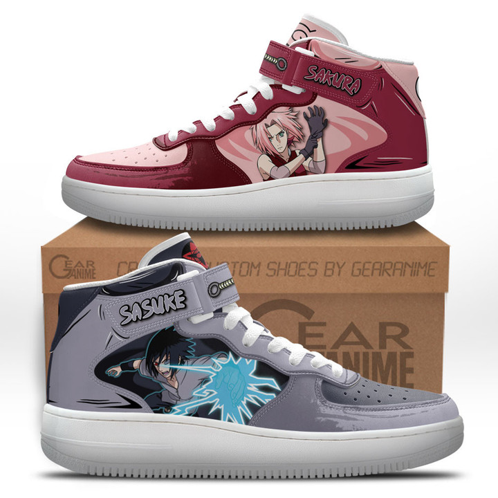Sakura Haruno and Sasuke Uchiha Sneakers Air Mid Custom Anime ShoesGear Anime