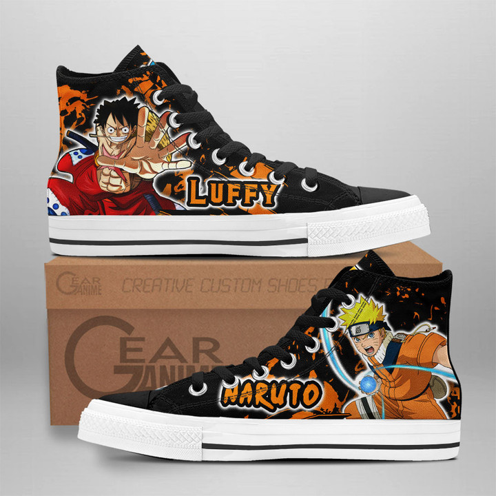 Nrt Uzumaki and Luffy High Top Shoes Custom Anime Sneakers